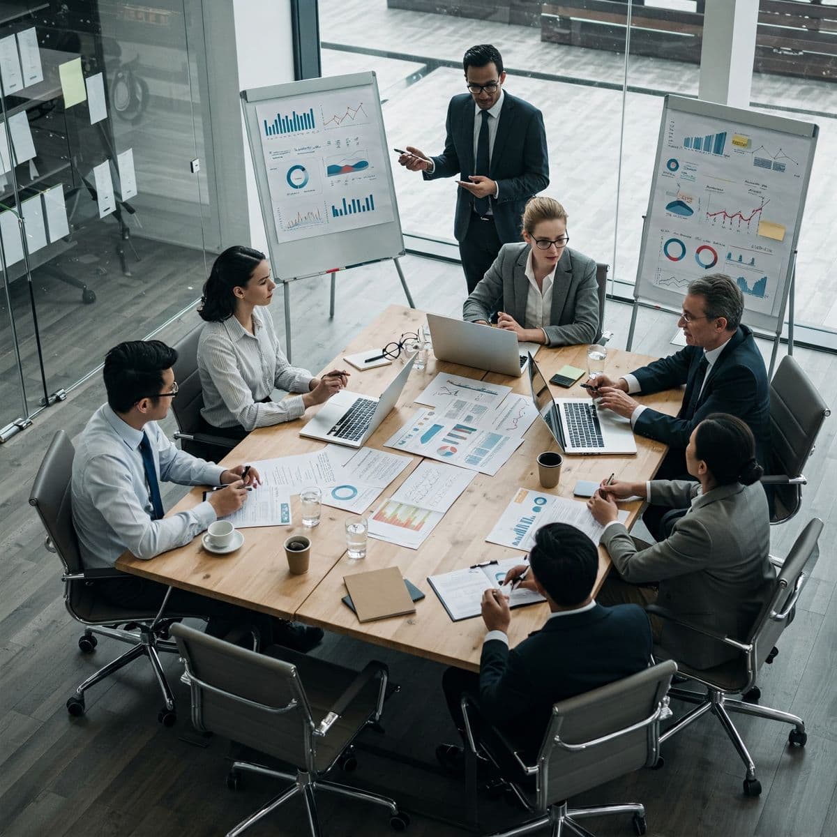 Team collaborating around a table during a product planning session